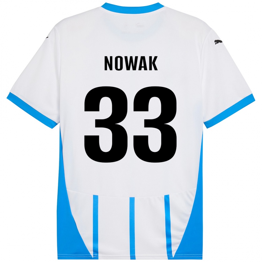 Hombre Camiseta Julie Nowak #33 Blanco Azul 2ª Equipación 2024/25 La Camisa Argentina