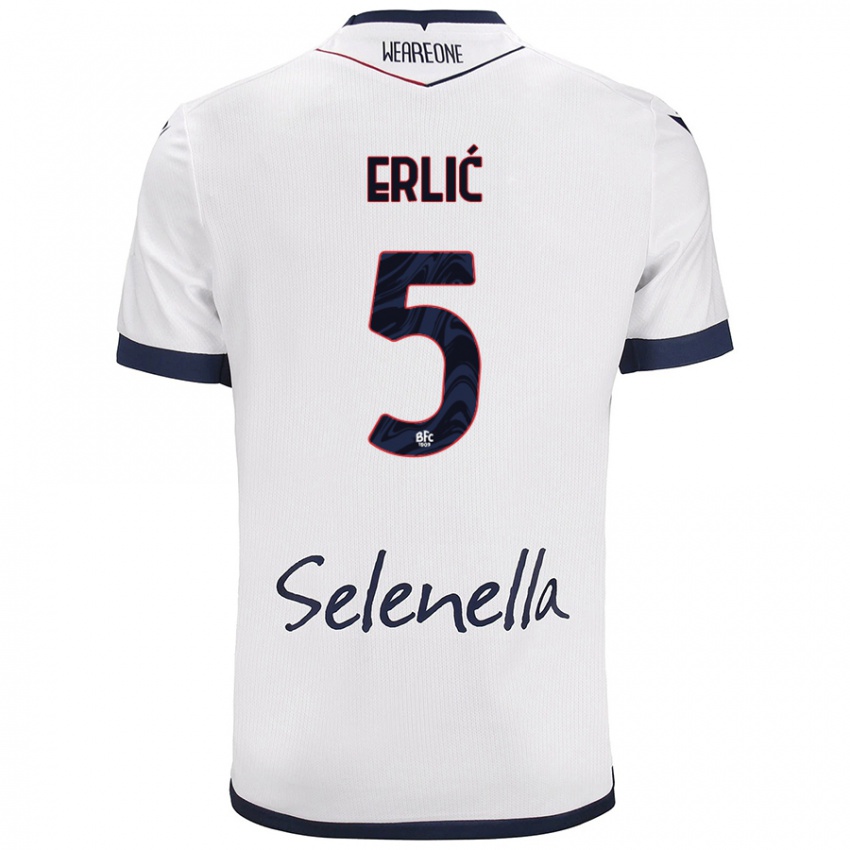 Hombre Camiseta Martin Erlić #5 Blanco Azul Real 2ª Equipación 2024/25 La Camisa Argentina