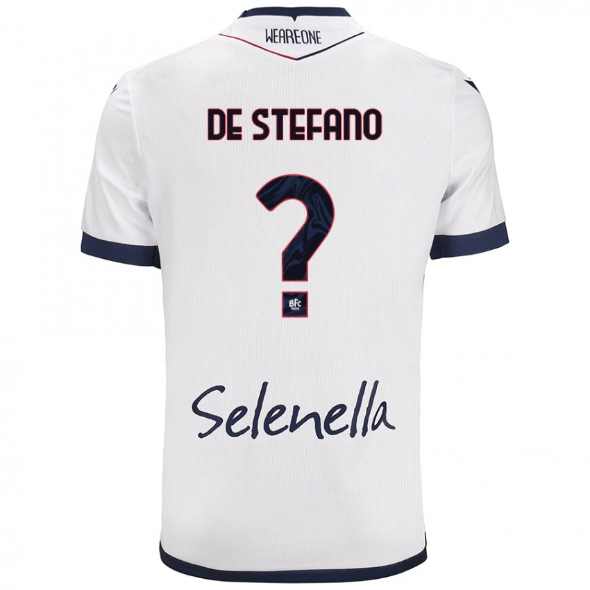 Hombre Camiseta Nicolò De Stefano #0 Blanco Azul Real 2ª Equipación 2024/25 La Camisa Argentina