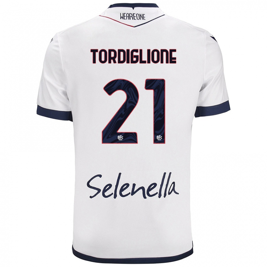 Hombre Camiseta Nicolò Tordiglione #21 Blanco Azul Real 2ª Equipación 2024/25 La Camisa Argentina