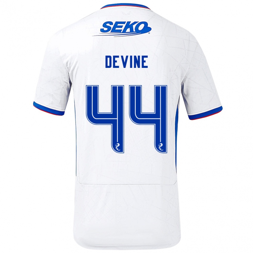 Hombre Camiseta Adam Devine #44 Blanco Azul 2ª Equipación 2024/25 La Camisa Argentina