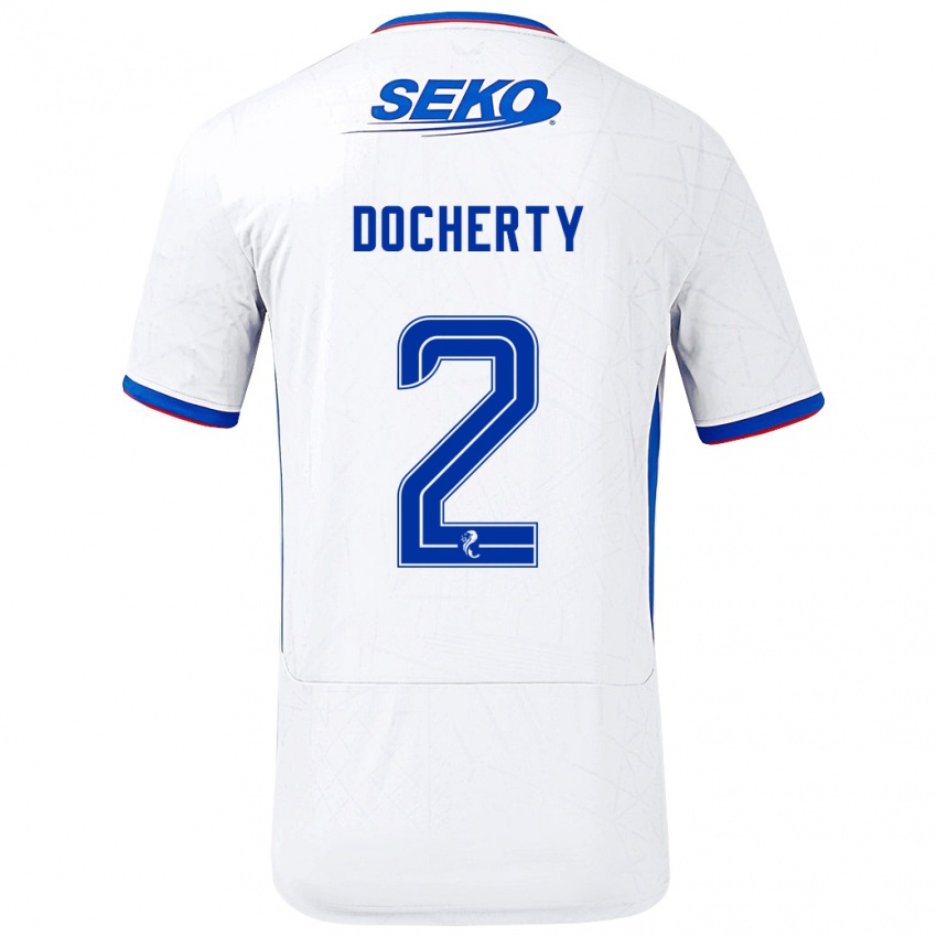 Hombre Camiseta Nicola Docherty #2 Blanco Azul 2ª Equipación 2024/25 La Camisa Argentina