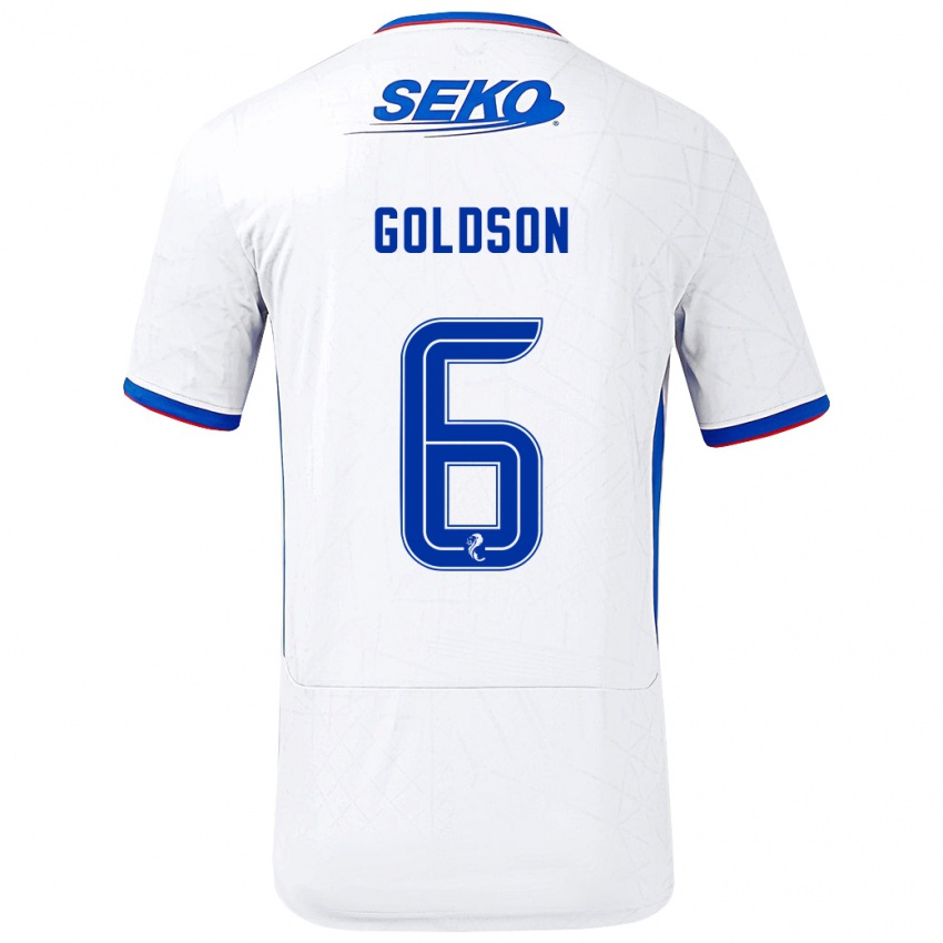 Hombre Camiseta Connor Goldson #6 Blanco Azul 2ª Equipación 2024/25 La Camisa Argentina