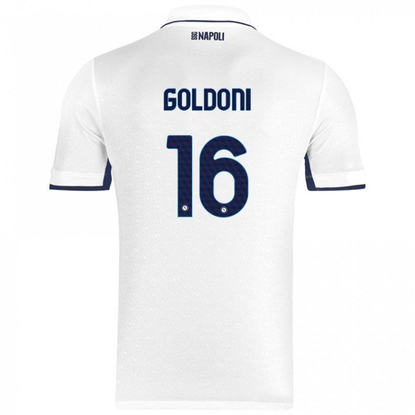 Hombre Camiseta Eleonora Goldoni #16 Blanco Azul Real 2ª Equipación 2024/25 La Camisa Argentina