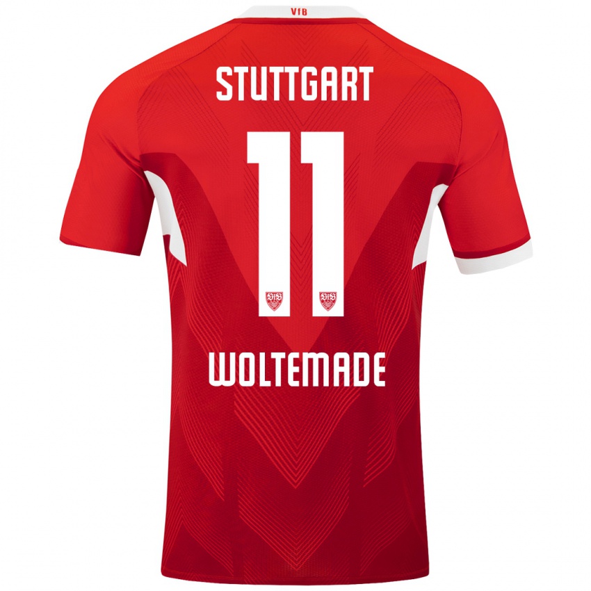 Hombre Camiseta Nick Woltemade #11 Rojo Blanco 2ª Equipación 2024/25 La Camisa Argentina