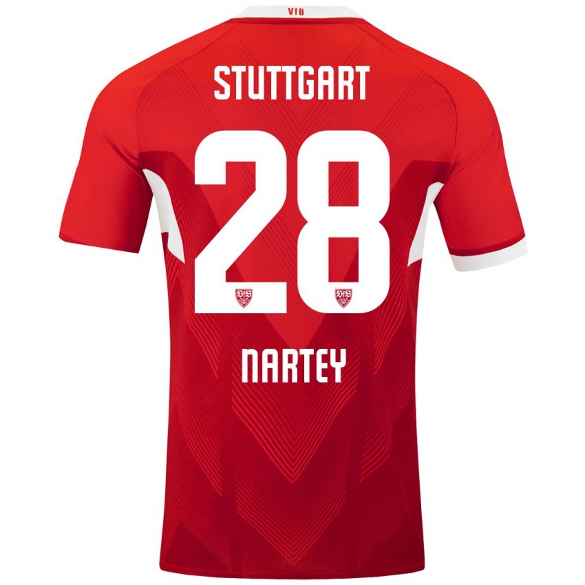 Hombre Camiseta Nikolas Nartey #28 Rojo Blanco 2ª Equipación 2024/25 La Camisa Argentina