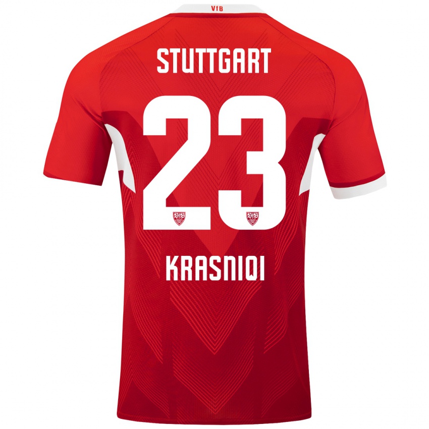 Hombre Camiseta Elton Krasniqi #23 Rojo Blanco 2ª Equipación 2024/25 La Camisa Argentina