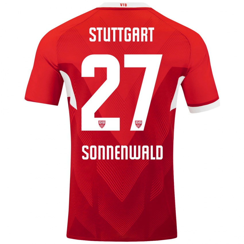 Hombre Camiseta Lukas Sonnenwald #27 Rojo Blanco 2ª Equipación 2024/25 La Camisa Argentina