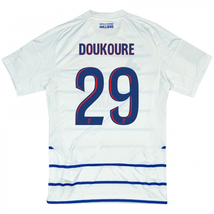 Hombre Camiseta Ismaël Doukouré #29 Blanco Azul 2ª Equipación 2024/25 La Camisa Argentina