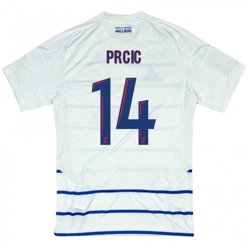 Hombre Camiseta Sanjin Prcic #14 Blanco Azul 2ª Equipación 2024/25 La Camisa Argentina