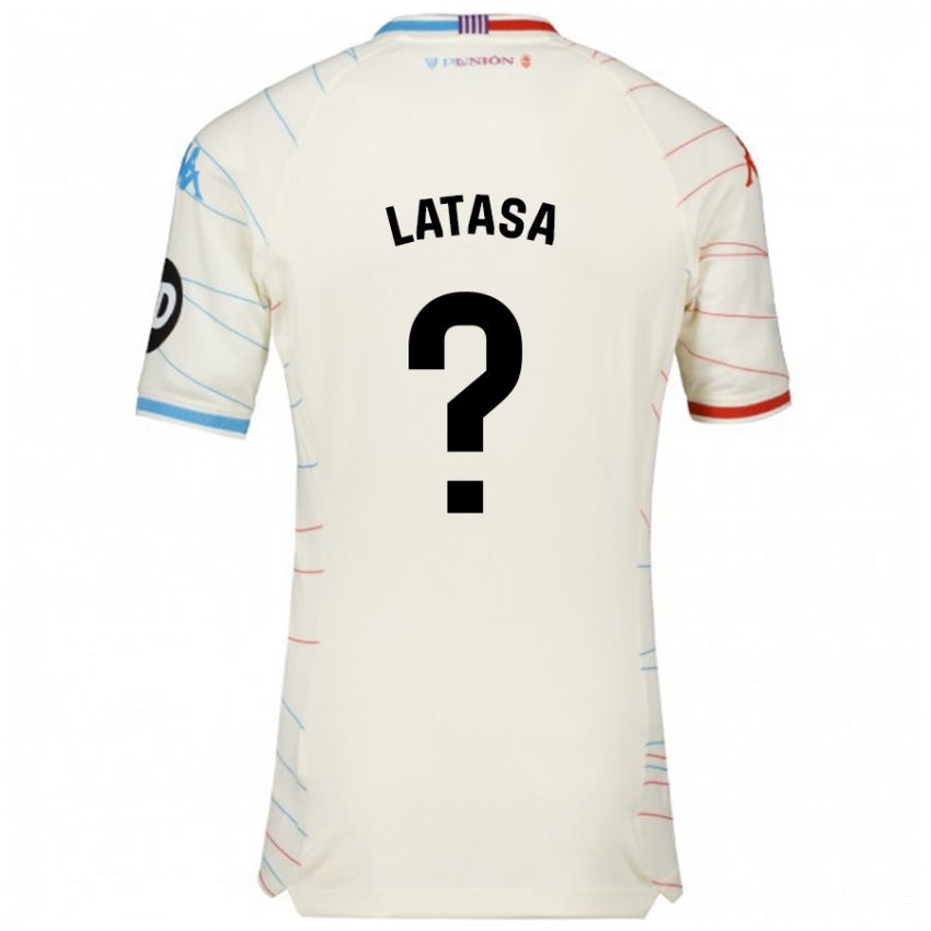 Hombre Camiseta Juanmi Latasa #0 Blanco Rojo Azul 2ª Equipación 2024/25 La Camisa Argentina