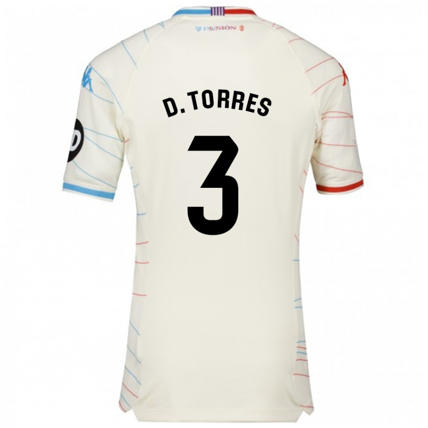 Hombre Camiseta David Torres #3 Blanco Rojo Azul 2ª Equipación 2024/25 La Camisa Argentina