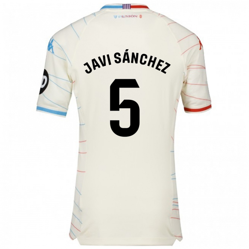 Hombre Camiseta Javi Sánchez #5 Blanco Rojo Azul 2ª Equipación 2024/25 La Camisa Argentina