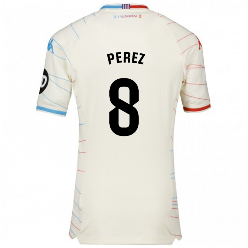 Hombre Camiseta Kike Pérez #8 Blanco Rojo Azul 2ª Equipación 2024/25 La Camisa Argentina