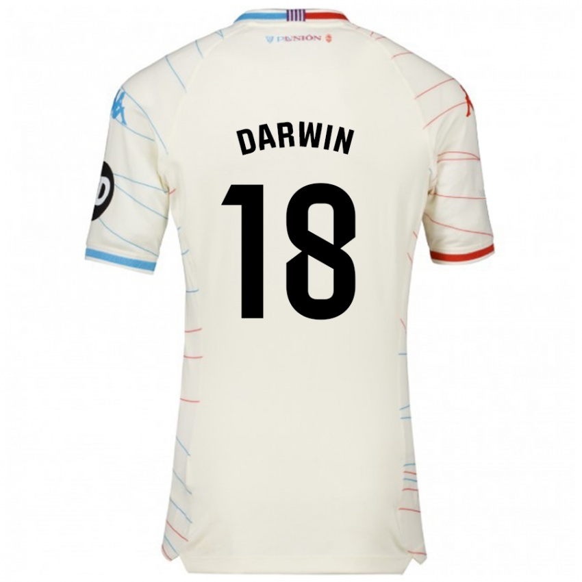 Hombre Camiseta Darwin Machís #18 Blanco Rojo Azul 2ª Equipación 2024/25 La Camisa Argentina