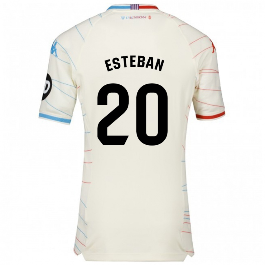 Hombre Camiseta Sergio Esteban #20 Blanco Rojo Azul 2ª Equipación 2024/25 La Camisa Argentina