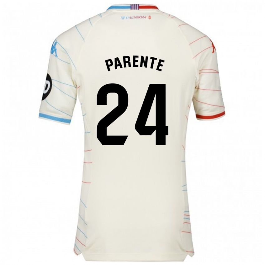 Hombre Camiseta Iago Parente #24 Blanco Rojo Azul 2ª Equipación 2024/25 La Camisa Argentina