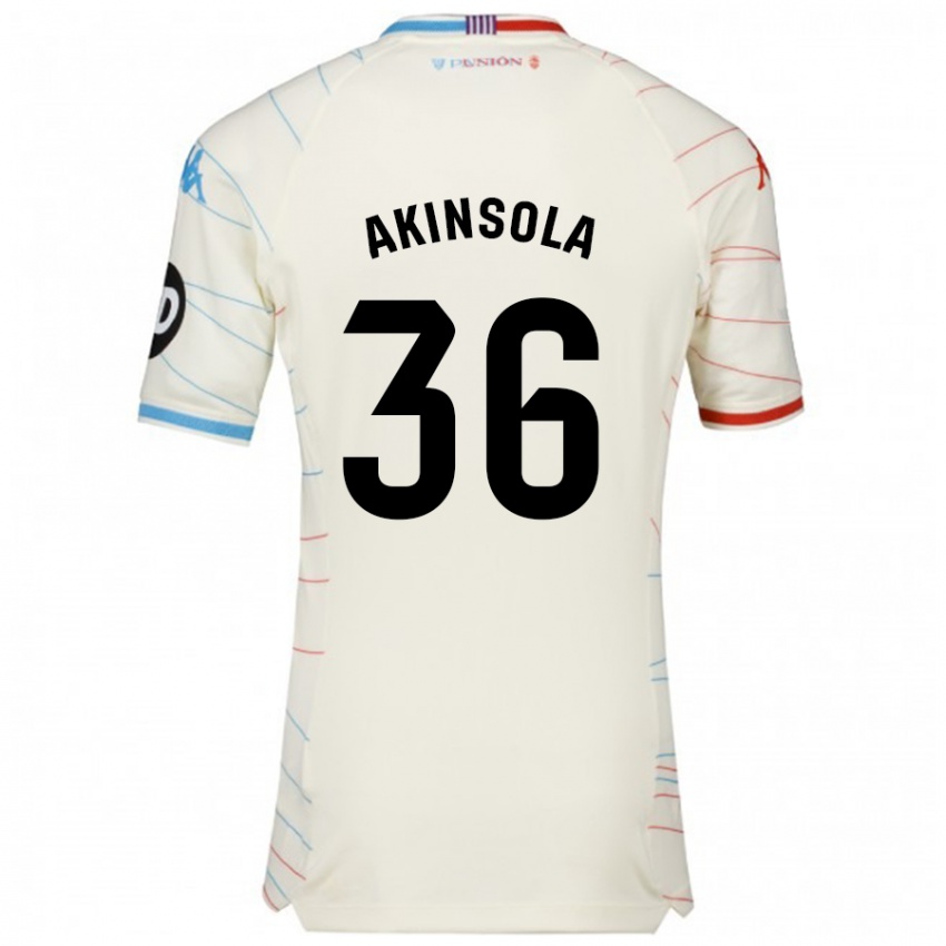 Hombre Camiseta Tunde Akinsola #36 Blanco Rojo Azul 2ª Equipación 2024/25 La Camisa Argentina