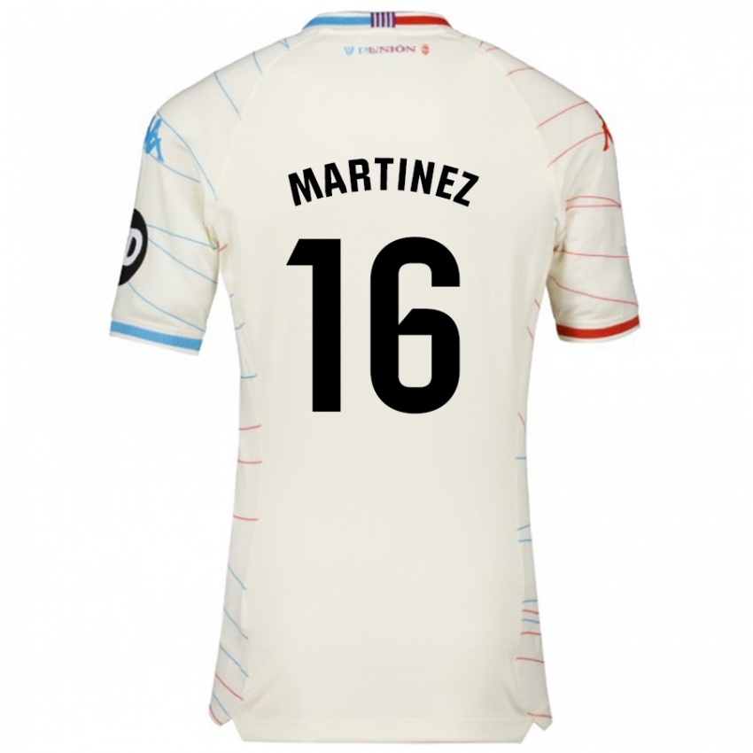 Hombre Camiseta Jesús Martínez #16 Blanco Rojo Azul 2ª Equipación 2024/25 La Camisa Argentina