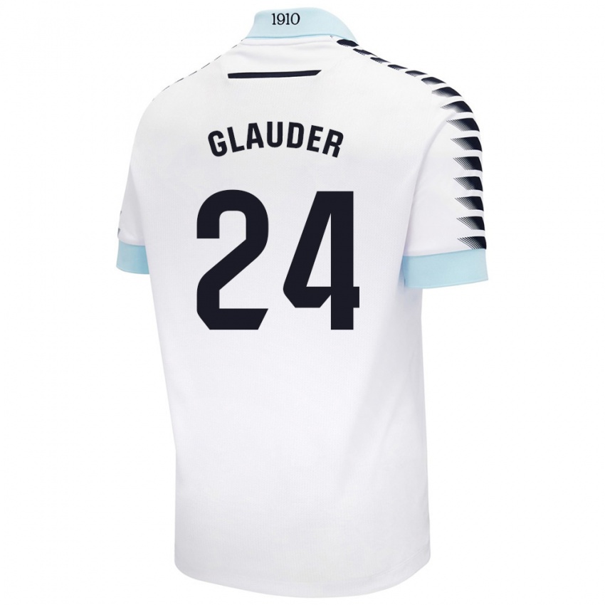 Hombre Camiseta Cristian Glauder #24 Blanco Azul 2ª Equipación 2024/25 La Camisa Argentina