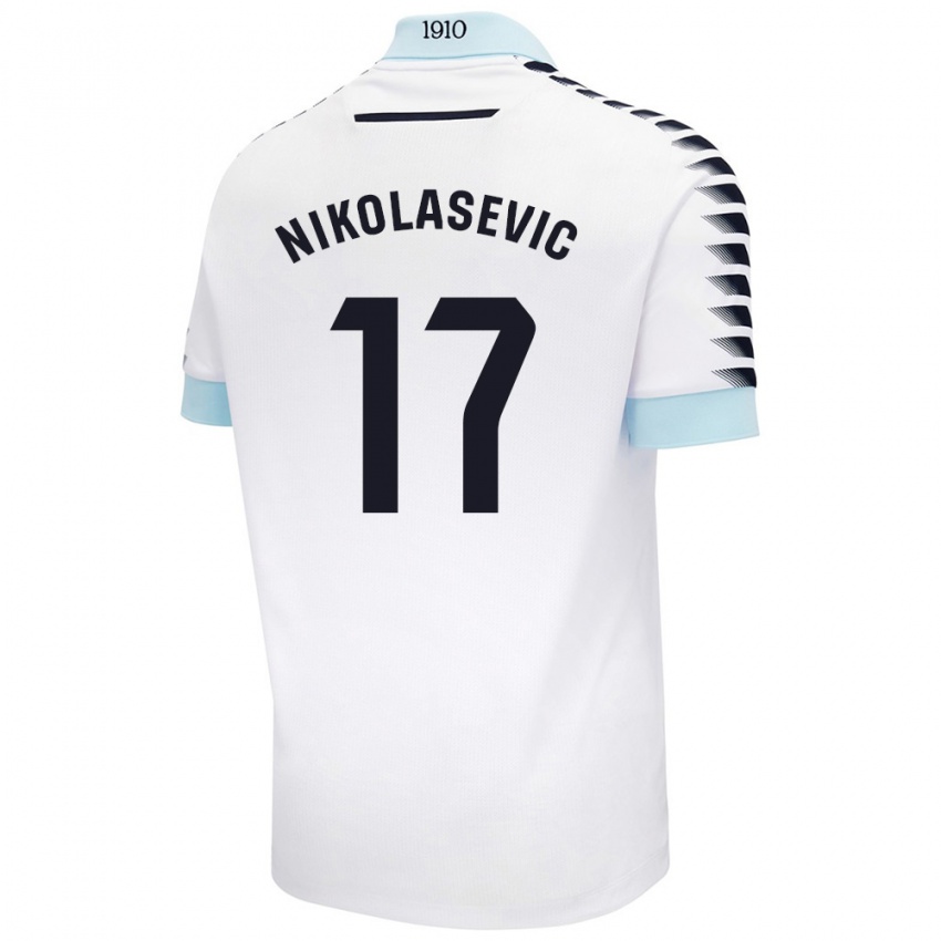 Hombre Camiseta Mirko Nikolasevic #17 Blanco Azul 2ª Equipación 2024/25 La Camisa Argentina