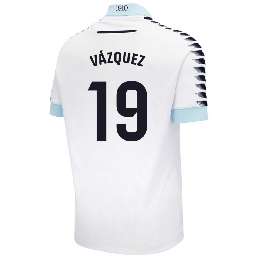 Hombre Camiseta Borja Vázquez #19 Blanco Azul 2ª Equipación 2024/25 La Camisa Argentina