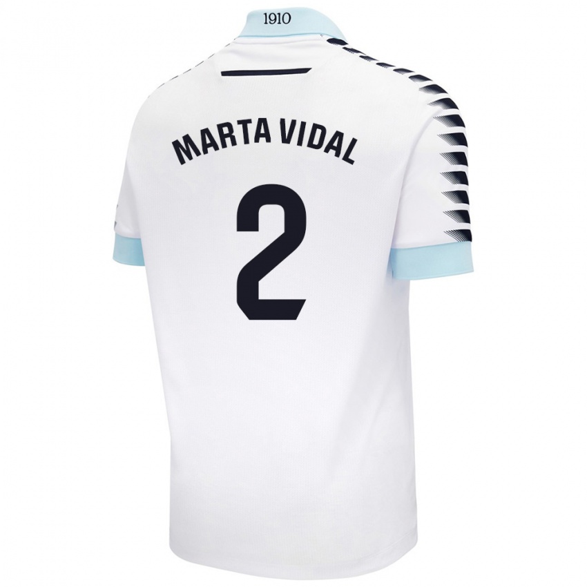 Hombre Camiseta Marta Vidal Vela #2 Blanco Azul 2ª Equipación 2024/25 La Camisa Argentina