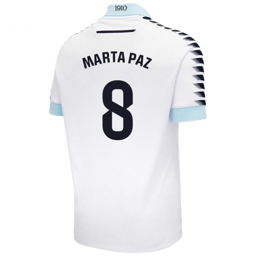 Hombre Camiseta Marta Milagros Paz Cruz #8 Blanco Azul 2ª Equipación 2024/25 La Camisa Argentina