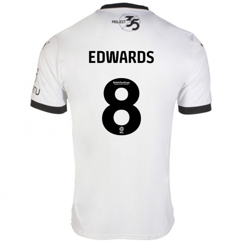 Hombre Camiseta Joe Edwards #8 Blanco Negro 2ª Equipación 2024/25 La Camisa Argentina