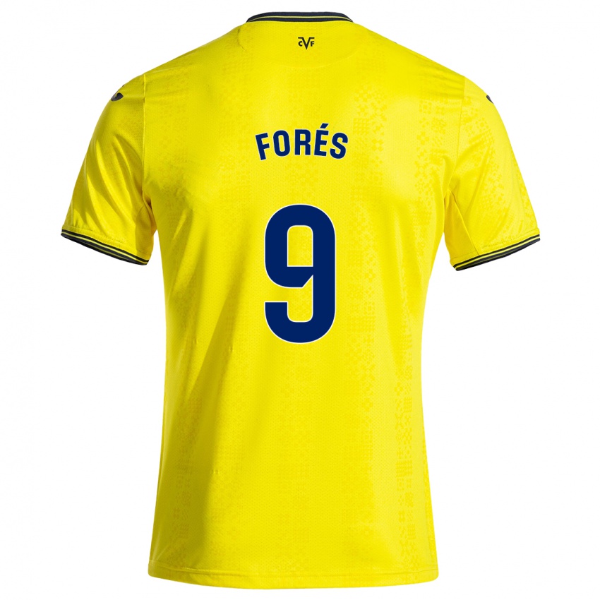 Mujer Camiseta Álex Forés #9 Amarillo Negro 1ª Equipación 2024/25 La Camisa Argentina