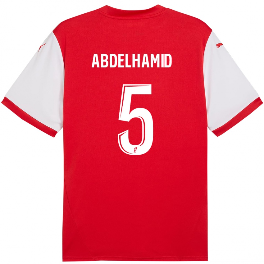 Mujer Camiseta Yunis Abdelhamid #5 Rojo Blanco 1ª Equipación 2024/25 La Camisa Argentina