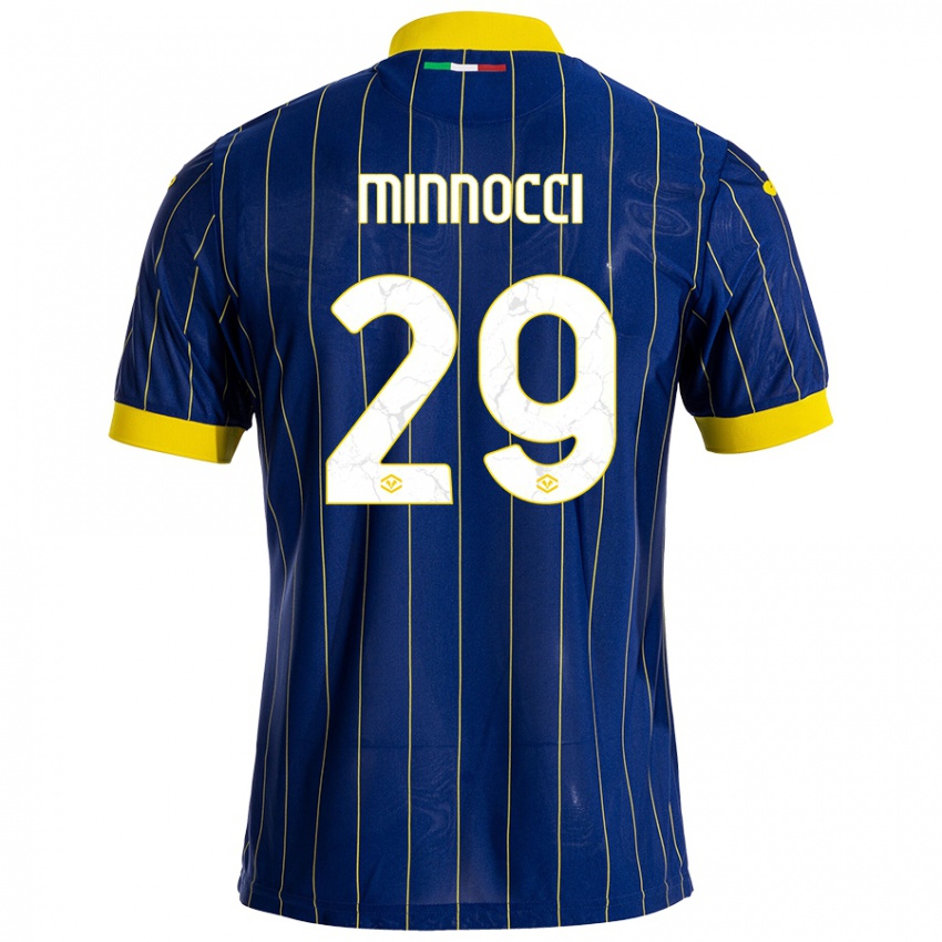 Mujer Camiseta Valerio Minnocci #29 Azul Amarillo 1ª Equipación 2024/25 La Camisa Argentina