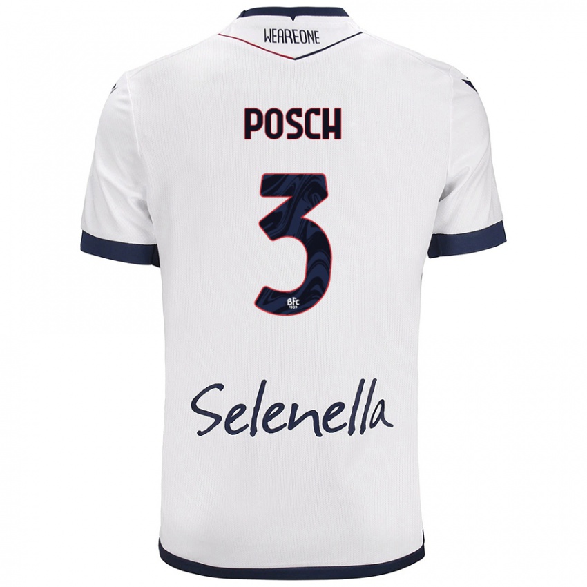 Mujer Camiseta Stefan Posch #3 Blanco Azul Real 2ª Equipación 2024/25 La Camisa Argentina