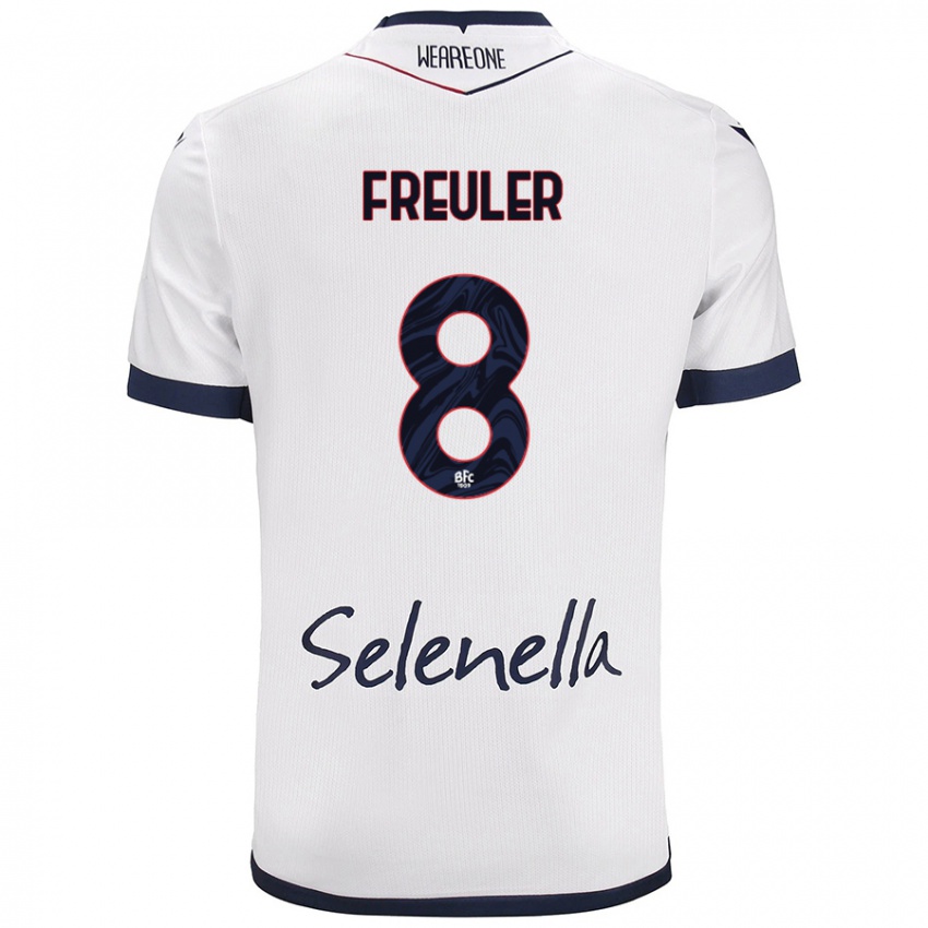 Mujer Camiseta Remo Freuler #8 Blanco Azul Real 2ª Equipación 2024/25 La Camisa Argentina