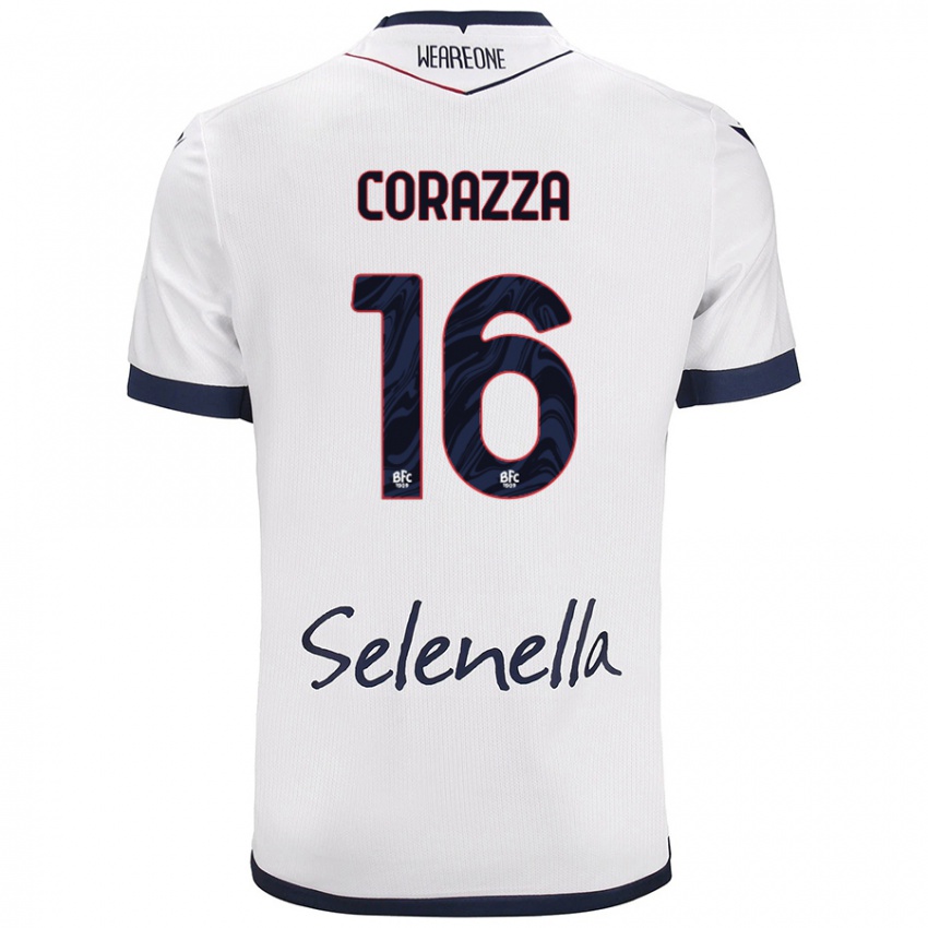 Mujer Camiseta Tommaso Corazza #16 Blanco Azul Real 2ª Equipación 2024/25 La Camisa Argentina