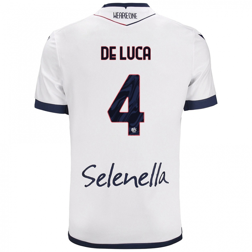 Mujer Camiseta Alessandro De Luca #4 Blanco Azul Real 2ª Equipación 2024/25 La Camisa Argentina