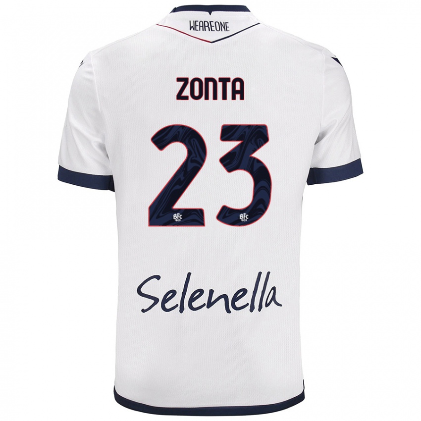 Mujer Camiseta Alessandro Zonta #23 Blanco Azul Real 2ª Equipación 2024/25 La Camisa Argentina