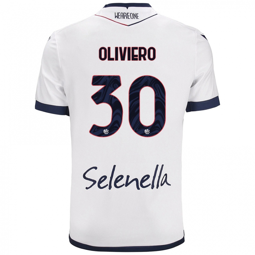 Mujer Camiseta Andrea Oliviero #30 Blanco Azul Real 2ª Equipación 2024/25 La Camisa Argentina