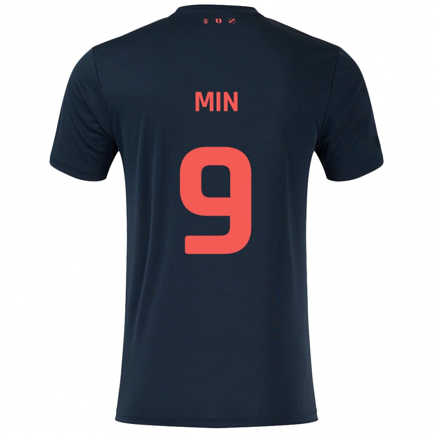 Mujer Camiseta David Min #9 Negro Rojo 2ª Equipación 2024/25 La Camisa Argentina