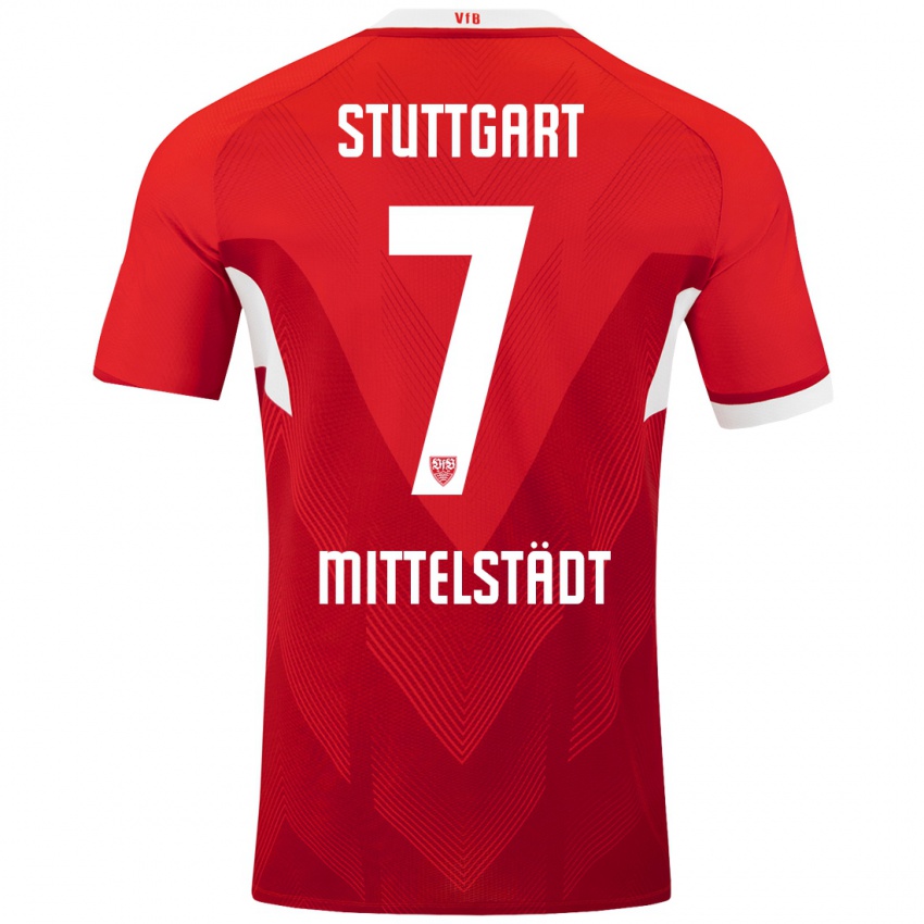 Mujer Camiseta Maximilian Mittelstädt #7 Rojo Blanco 2ª Equipación 2024/25 La Camisa Argentina