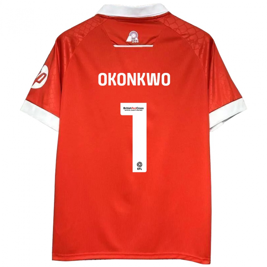 Niño Camiseta Arthur Okonkwo #1 Rojo Blanco 1ª Equipación 2024/25 La Camisa Argentina