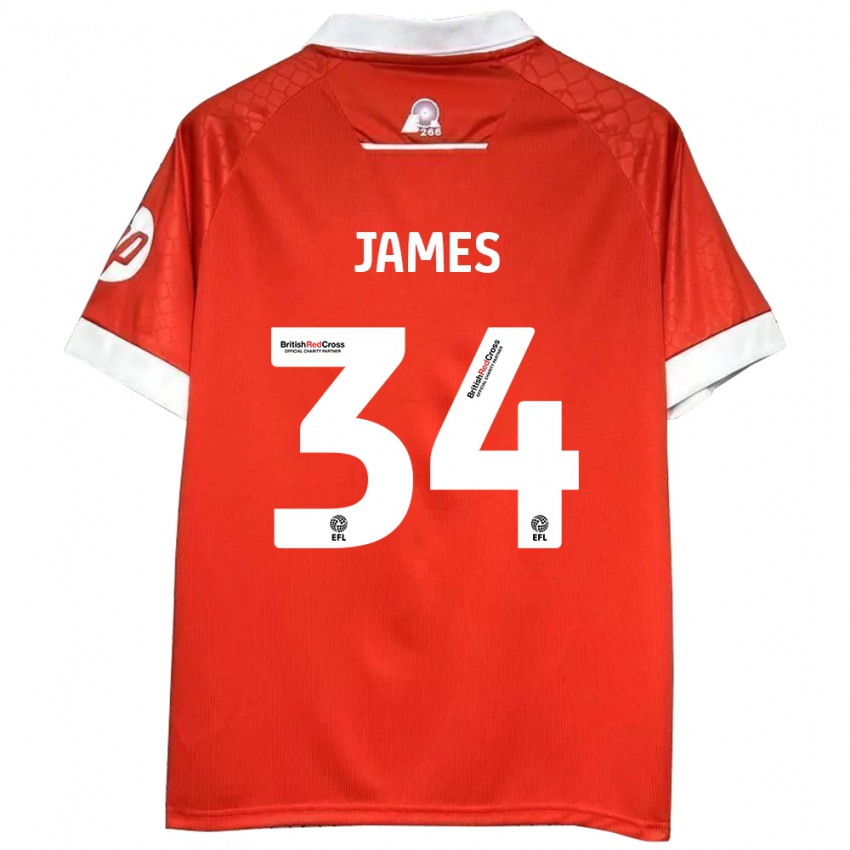 Niño Camiseta Aaron James #34 Rojo Blanco 1ª Equipación 2024/25 La Camisa Argentina