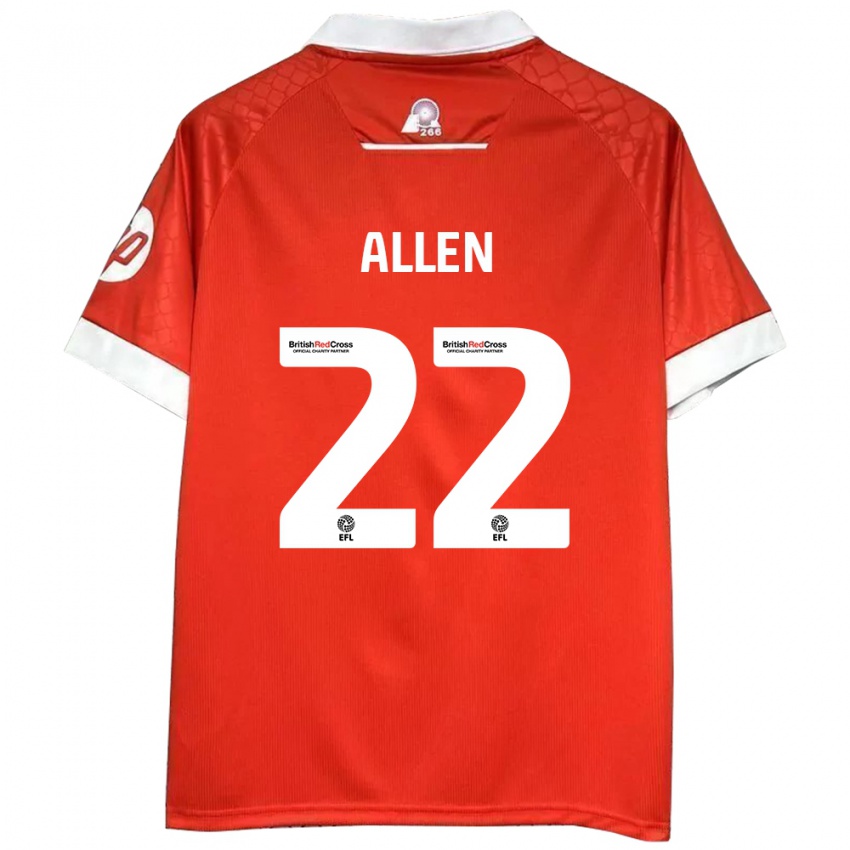 Niño Camiseta Keren Allen #22 Rojo Blanco 1ª Equipación 2024/25 La Camisa Argentina