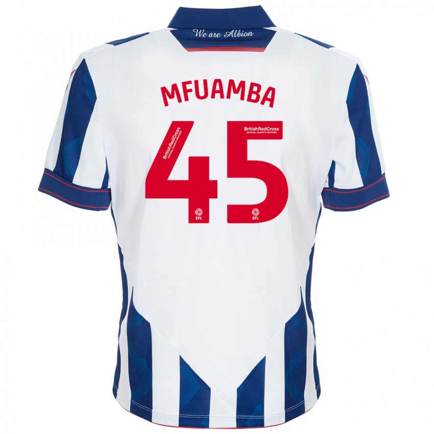 Niño Camiseta Kevin Mfuamba #45 Blanco Azul Oscuro 1ª Equipación 2024/25 La Camisa Argentina