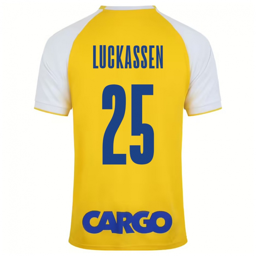 Niño Camiseta Derrick Luckassen #25 Amarillo Blanco 1ª Equipación 2024/25 La Camisa Argentina