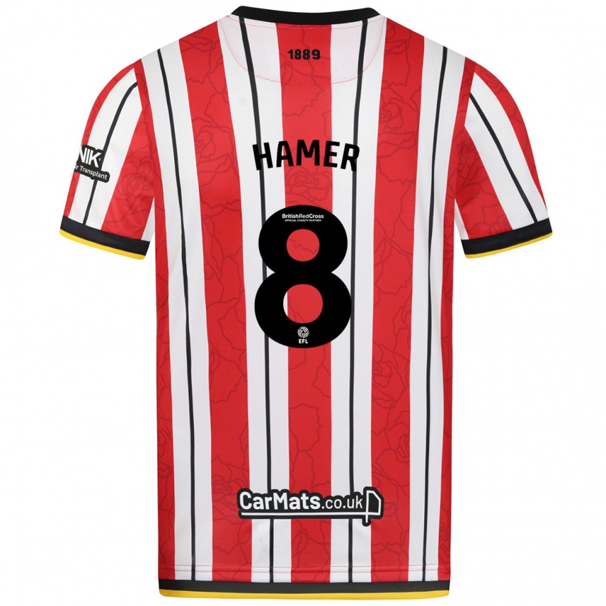 Niño Camiseta Gustavo Hamer #8 Rojo Blanco Rayas 1ª Equipación 2024/25 La Camisa Argentina