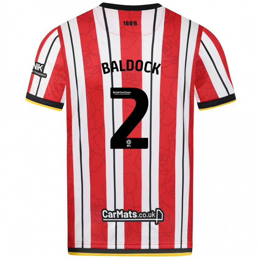 Niño Camiseta George Baldock #2 Rojo Blanco Rayas 1ª Equipación 2024/25 La Camisa Argentina