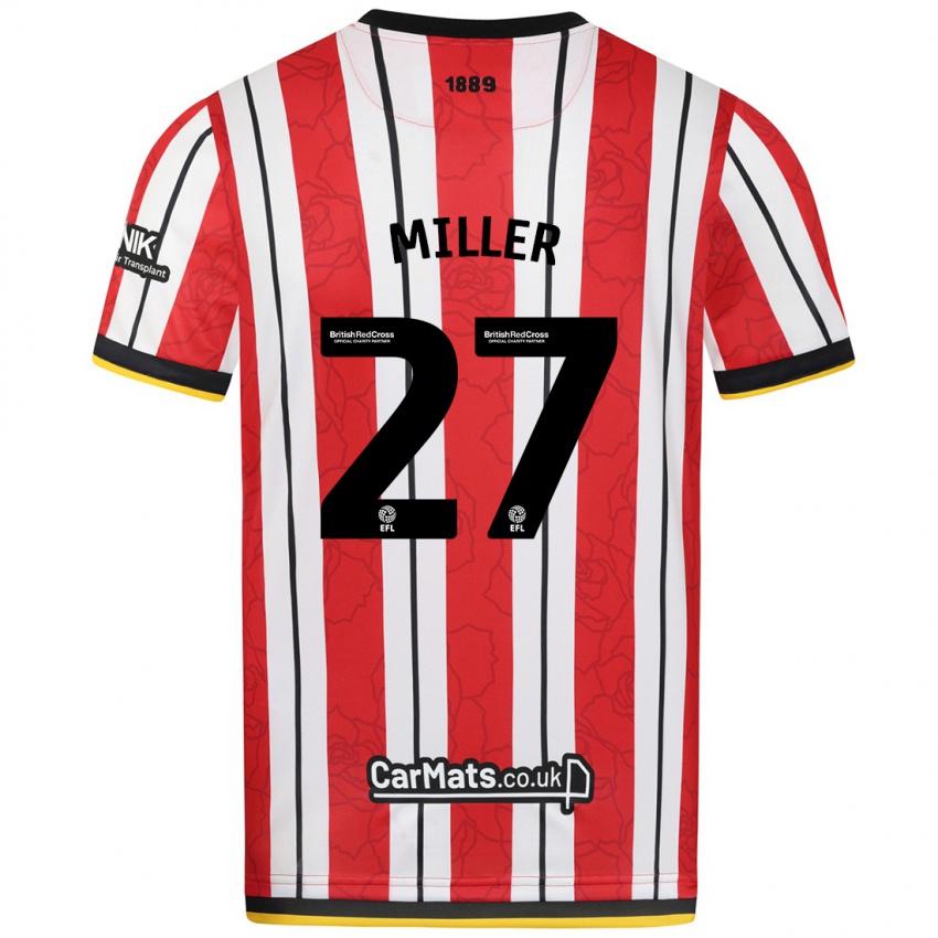 Niño Camiseta Lara Miller #27 Rojo Blanco Rayas 1ª Equipación 2024/25 La Camisa Argentina