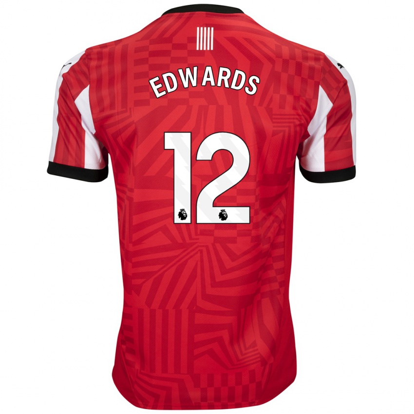 Niño Camiseta Ronnie Edwards #12 Rojo Blanco 1ª Equipación 2024/25 La Camisa Argentina