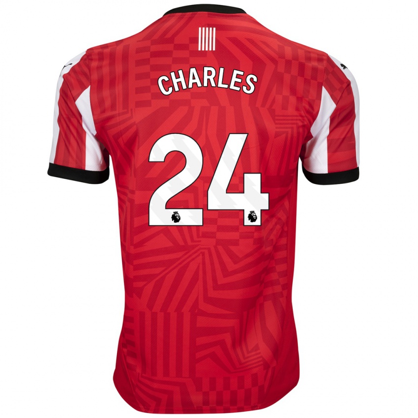 Niño Camiseta Shea Charles #24 Rojo Blanco 1ª Equipación 2024/25 La Camisa Argentina